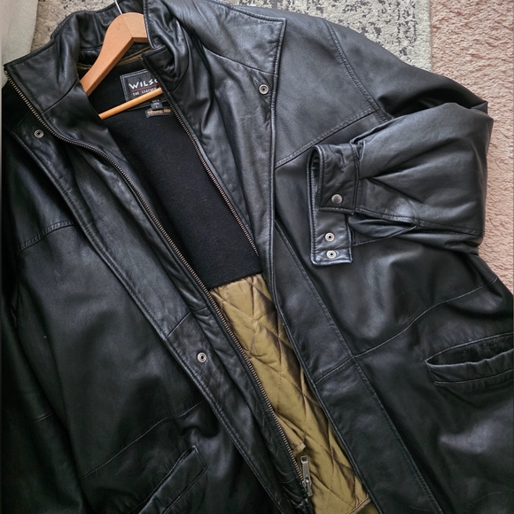Wilsons Leather Thinsulate Genuine Leather Jacket Zip Button Mens L Blck Biker - Picture 2 of 12